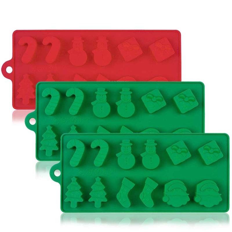 DanziX 3 Pack Silicone Christmas Candy Molds, DanziX Christmas Chocolate Molds for Holiday Party Cake Decoration - Red,Green - Image 1